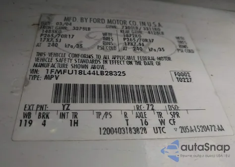 2004 Ford Expedition Eddie Bauer from USA, damaged, VIN 1FMFU18L44LB28325